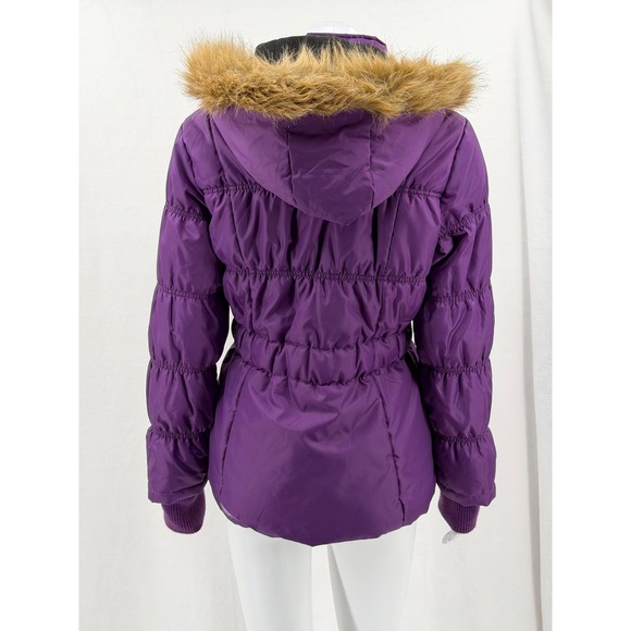 Southpole Jacket Women Medium Purple Hooded Puffer Faux Fur Winter Y2k Quilted - Picture 7 of 15
